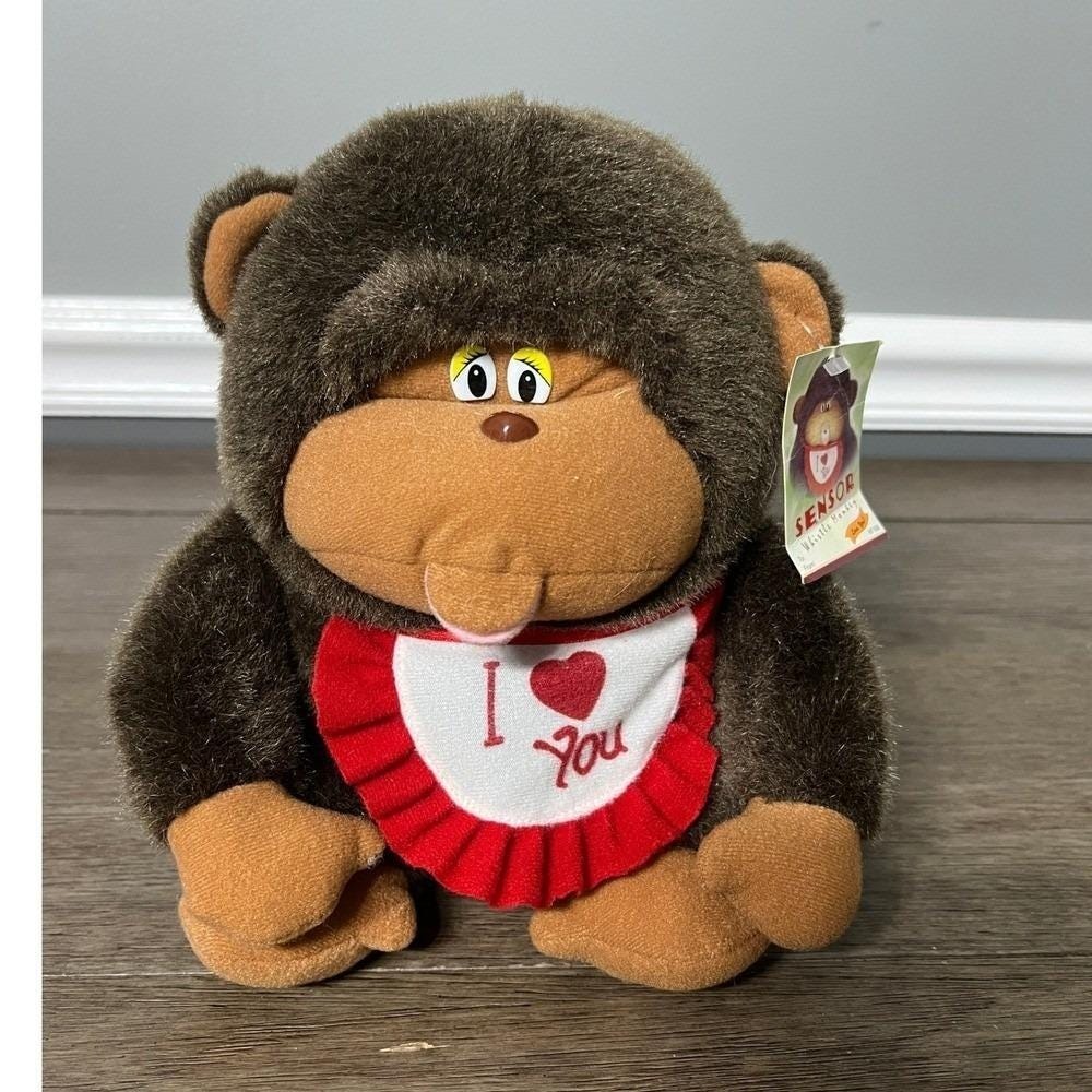 Vtg 1996 Sensor Whistle Monkey Plush I Love You‎ Bib Animated Toy  *Works*